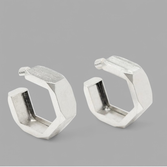 All Saints Jewelry - ALLSAINTS-Alex Chunky Hexagon Hoop Earrings-Silver-NWT